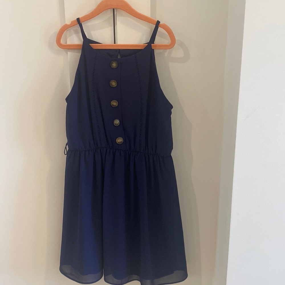 BCX Girl Navy summer dress with button detail - size 8